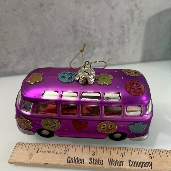 Volkswagen VW Bus Purple Psychedelic Flower Power Christmas Ornament - Picture 4 of 5